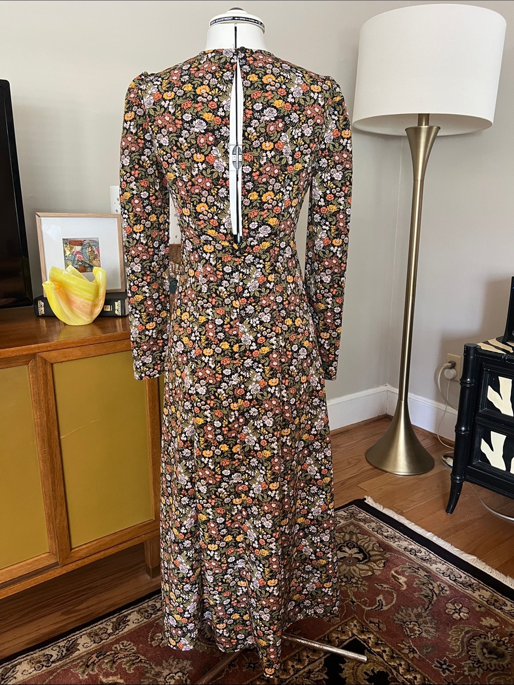 Topshop Black Floral Long-Sleeve Maxi Dress with Multi-Color Blooms - Picture 4 of 8